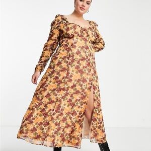 ASOS DESIGN Curve sweetheart neck ruched midi tea dress in floral print sz 16